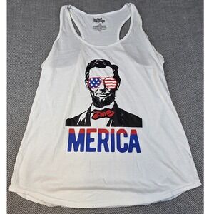 Instant Message Merica Abraham Lincoln Patriotic Racerback Tank Top White LG